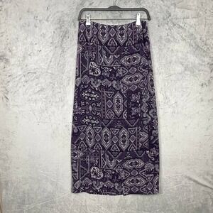 Vintage Y2K Whimsigoth Silk Maxi Skirt Medium Purple Baroque Paisley Grunge